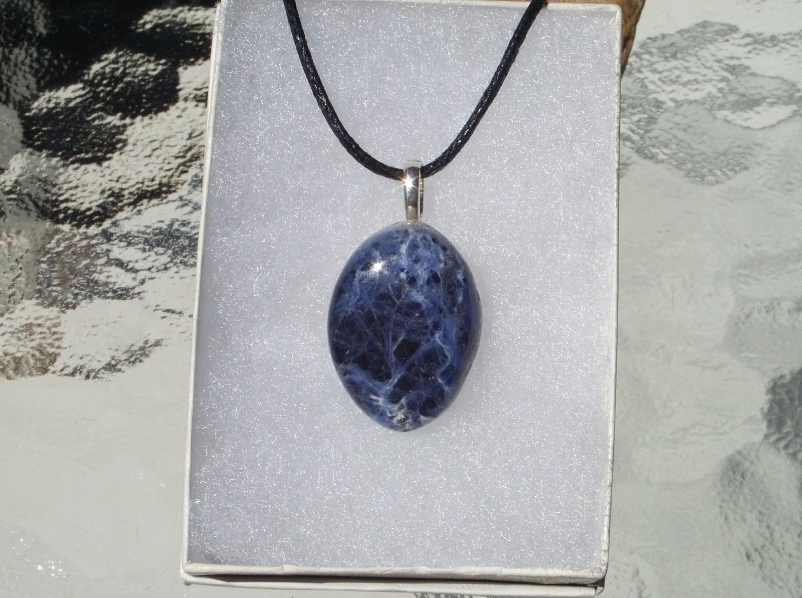 Sodalite Polished Stone Free Form Crystal Pendant Adjustable Cord Necklace