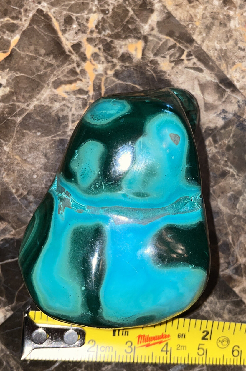 6.1oz Dark Green Malachites. Length 2 3/8”, Width 1 3/4”, Height 1 3/8”