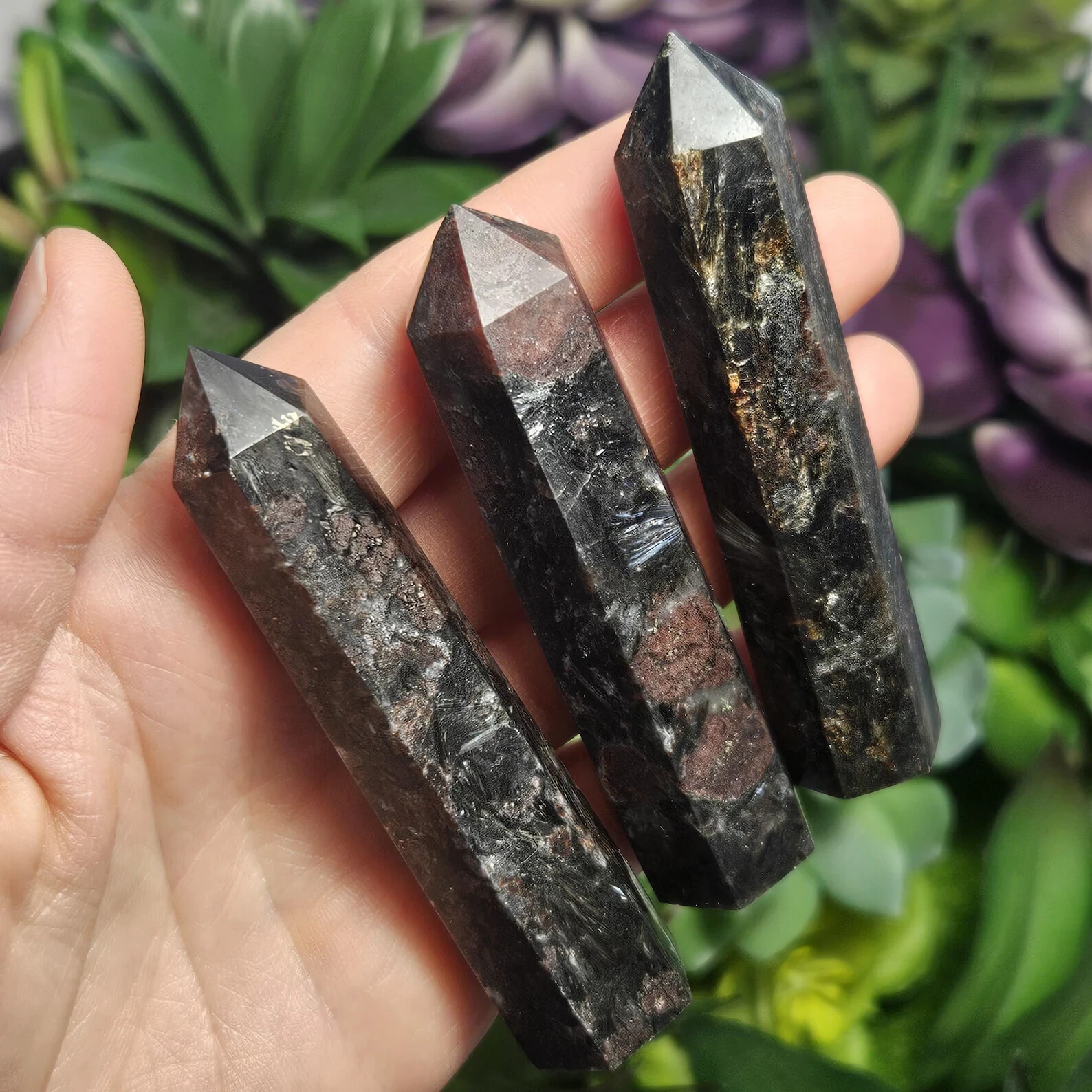 2025NEWFIND Arfvedsonite Tower Point Flash Stone Wand Healing Reiki Home Decor