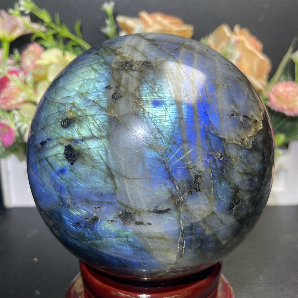 5.1LB 4.3″Natural A+Blue Flash Labradorite Sphere Ball Crystal Quartz Decor Heal