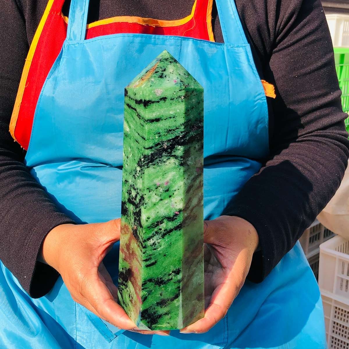 5.25LB Large Natural Red Green Treasure Obelisk Crystal Wand Point Healing