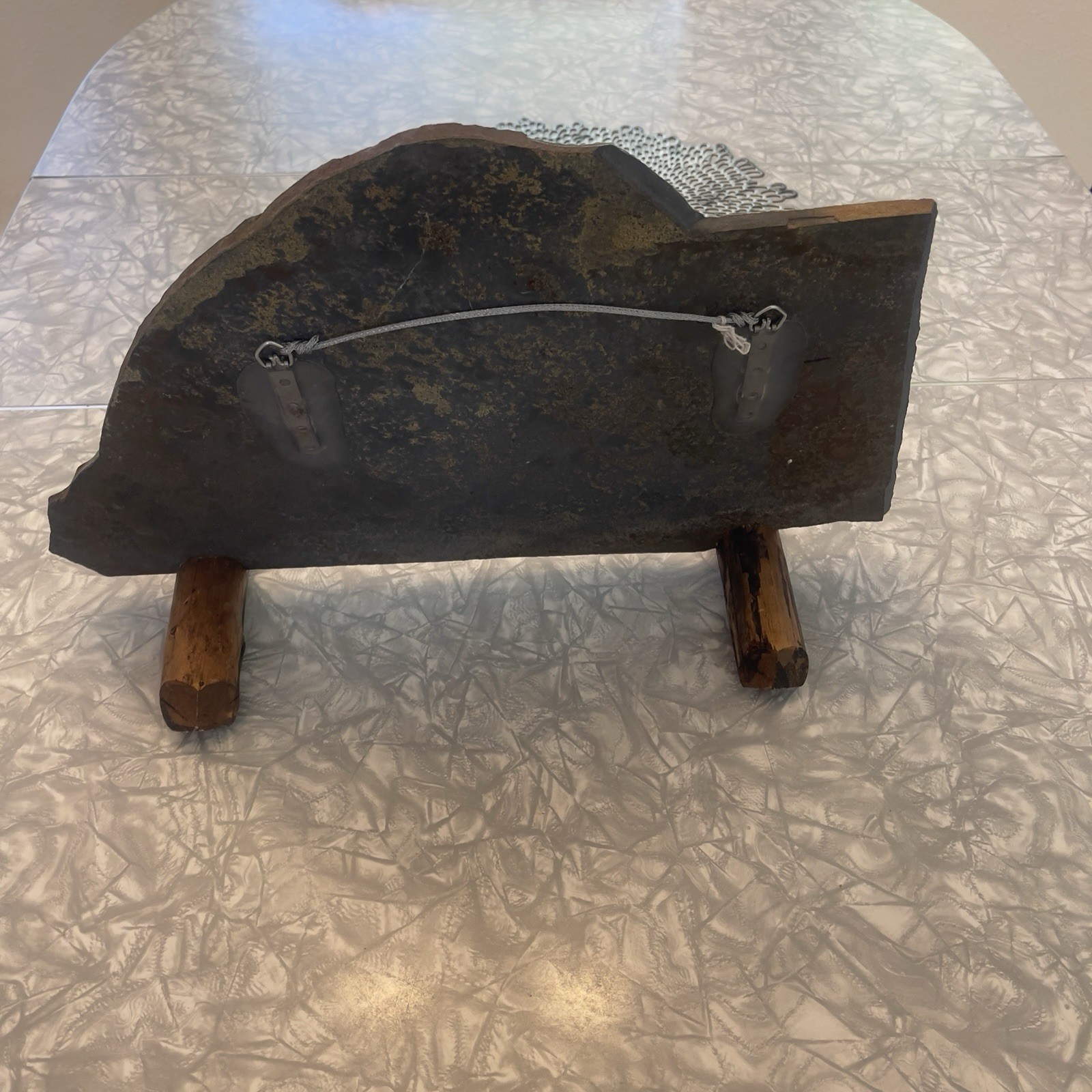 Petroglyph Animals Mineral Slab Specimen Display Wood Stands Wire Hanger