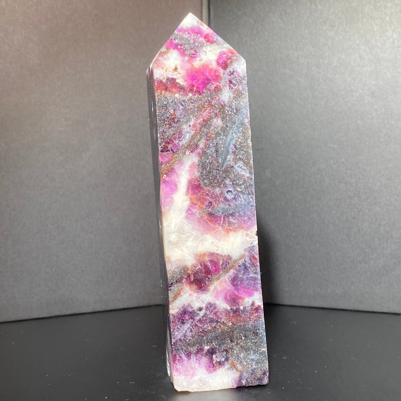 300G Natural Rainbow Fluorite Obelisk Quartz Crystal Wand Tower Point Healing
