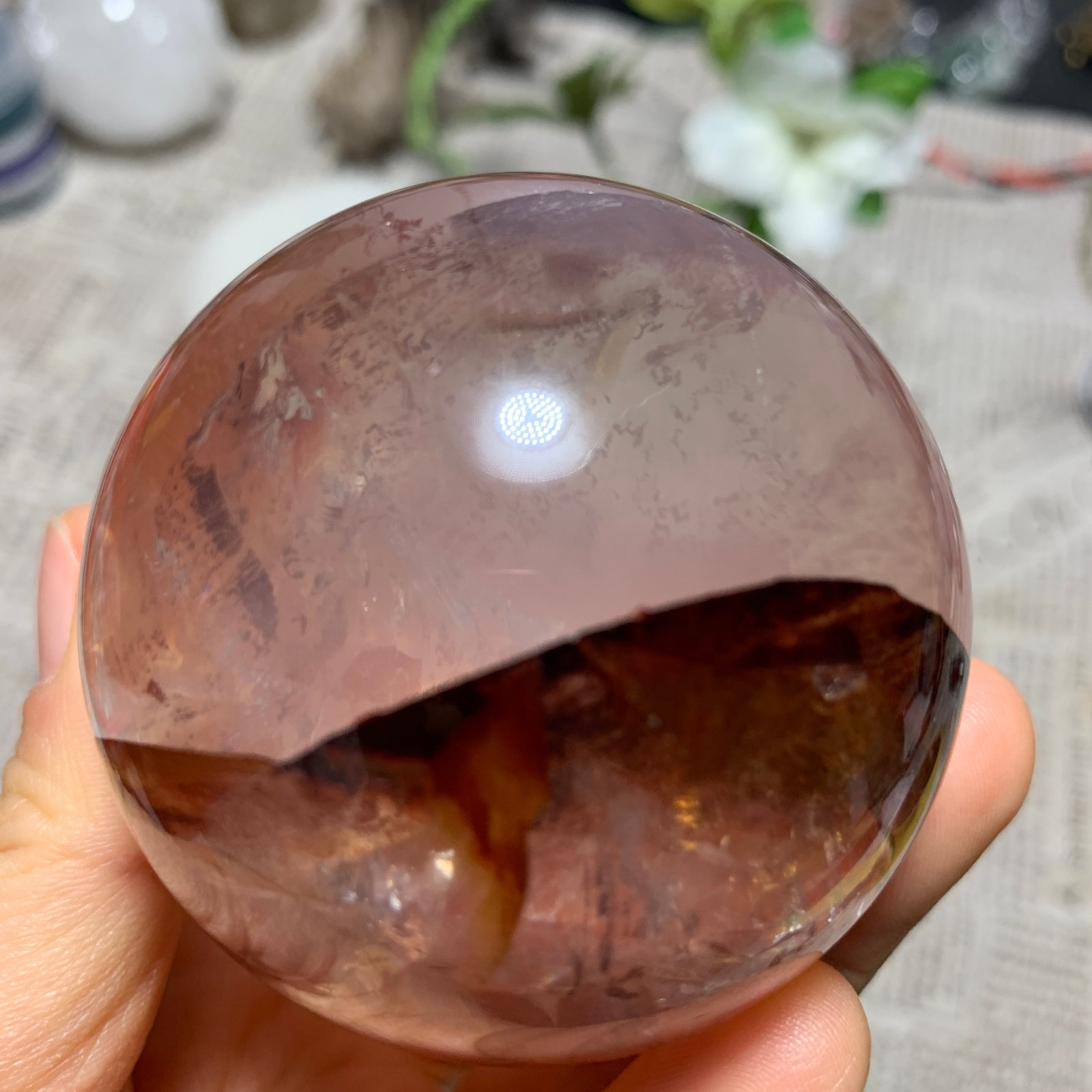 344G Natural Red Gum Flower Ball Crystal Sphere Specimen Energy Healing Reiki