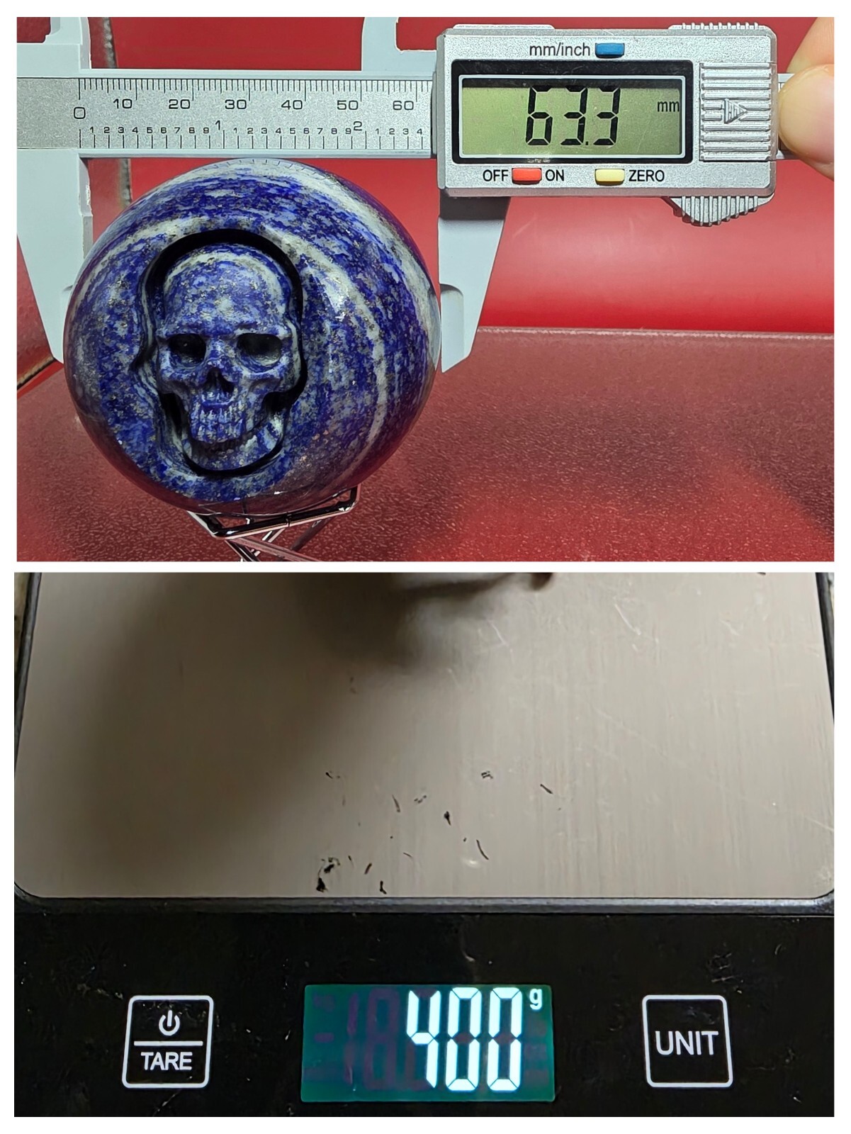 400G Rare UV Blue Lapis Lazuli Crystal Sphere Hand Carved Skull Reiki Healing