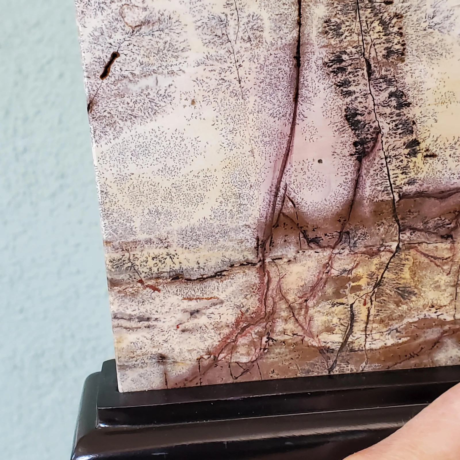 Picture Jasper Dendritic Display Crystal Statement Slab with Wood Stand 874 gram
