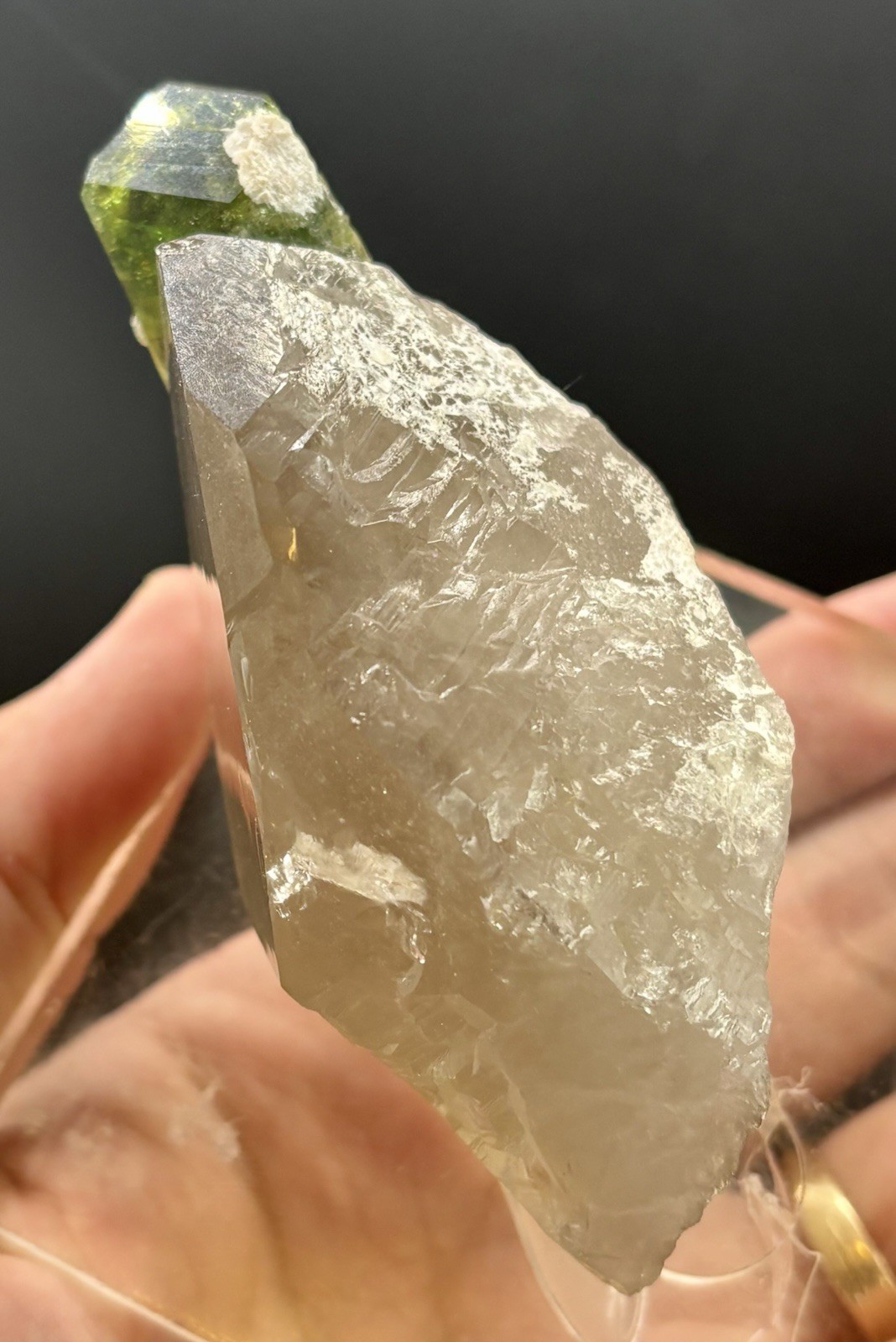 Verdelite Green Tourmaline Crystal Smoky Quartz Mineral Specimen Display Kunar