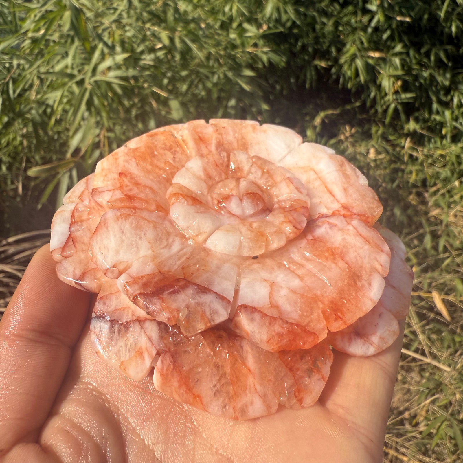natural red gum flower carved flowers quartz crystal Decor heal Gift+stand