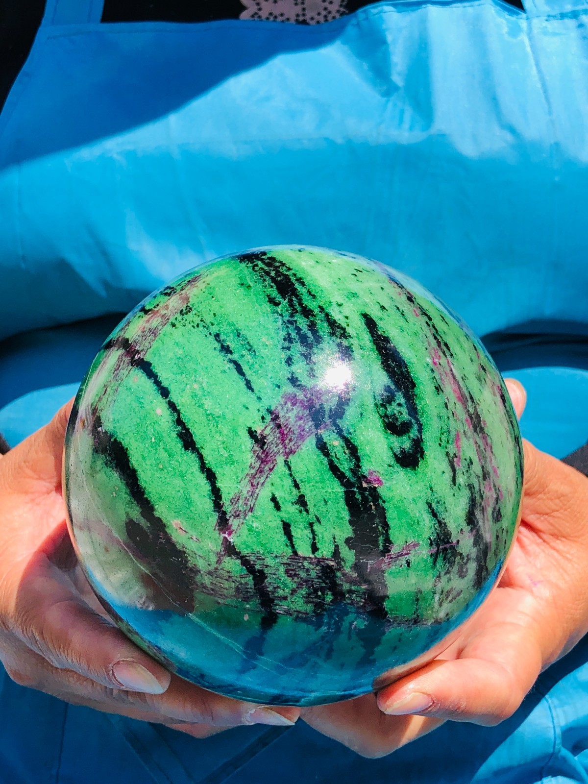 6.46 LB Large Natural Ruby Zoisite Sphere Crystal Healing Stone Specimen 5159