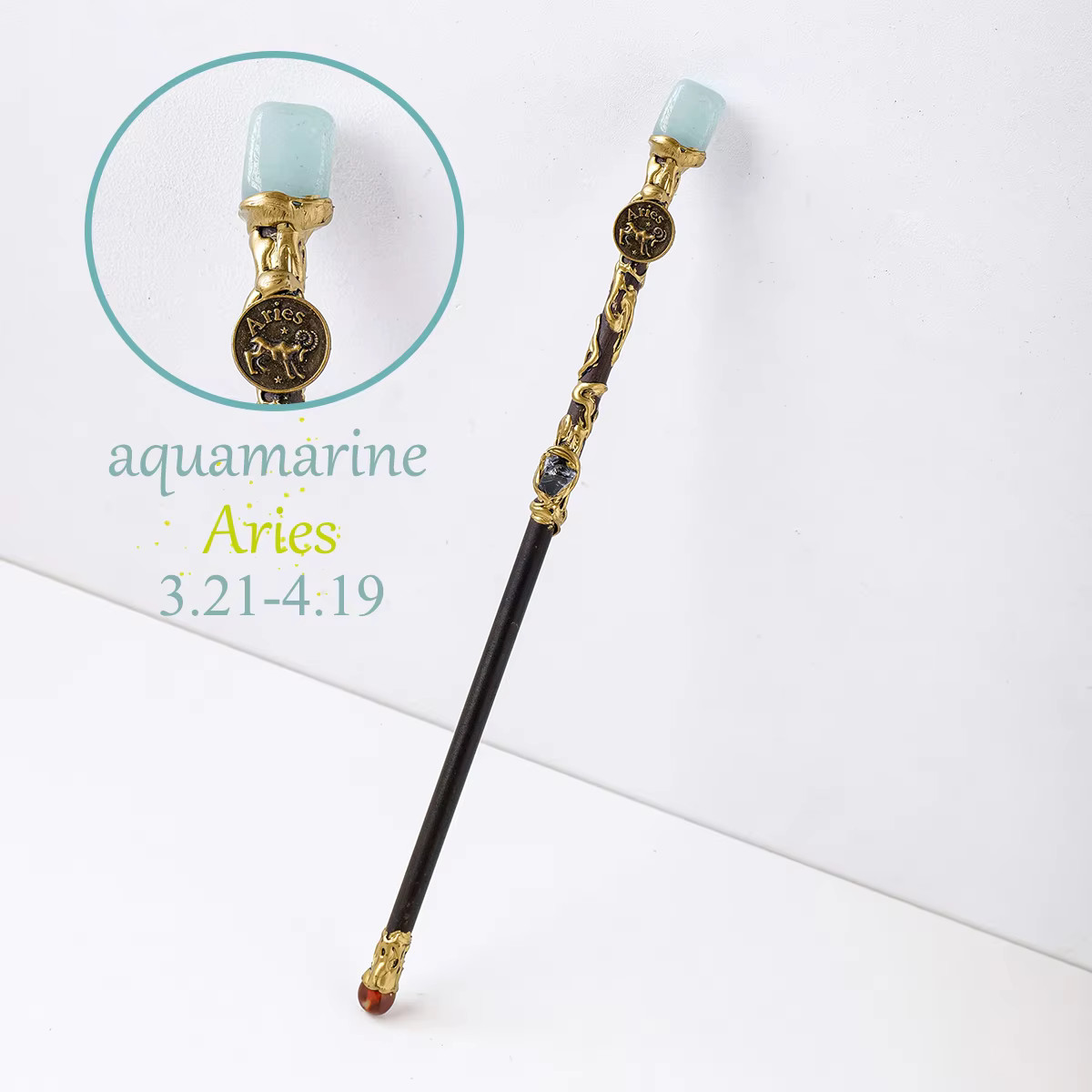 Handmade Natural Zodiac Medallion Crystal Wand with Birthstone Unique 11″–11.5″