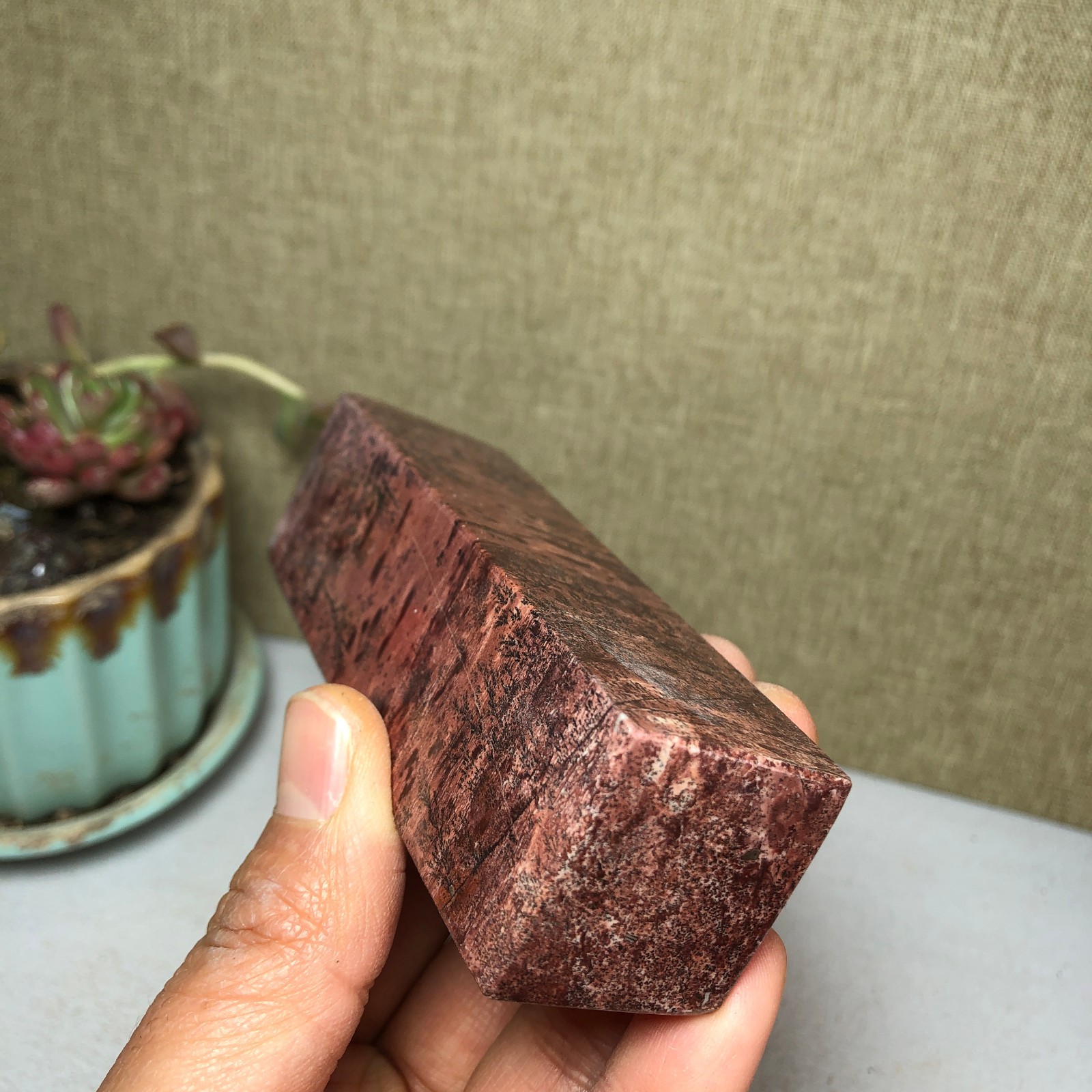 95mm Natural Chinese Painting Stone Quartz Crystal cuboid home decor 211g A3233