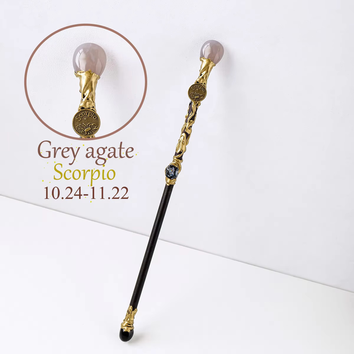 Handmade Natural Zodiac Medallion Crystal Wand with Birthstone Unique 11″–11.5″