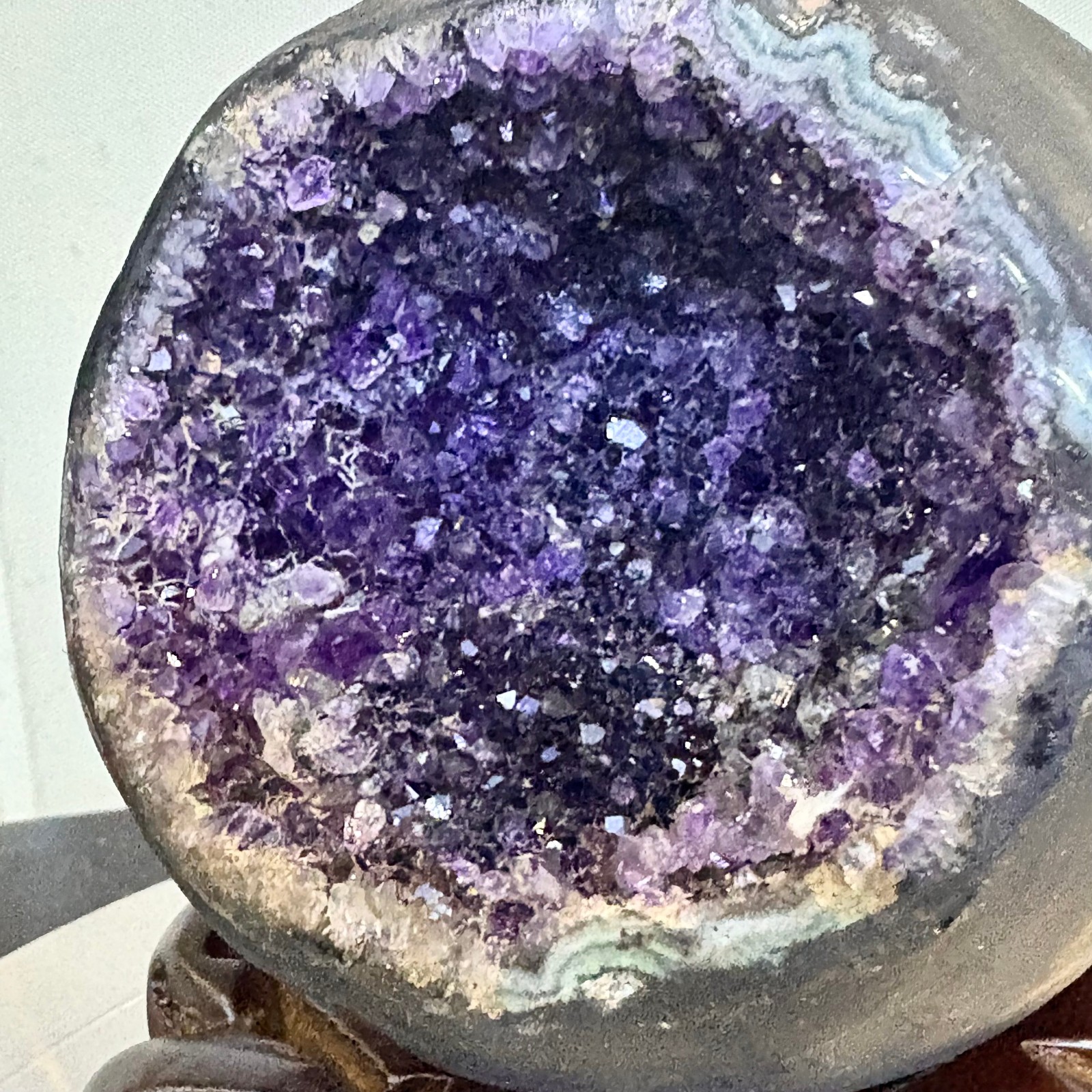 3.52LB Natural uruguay amethyst geode quartz money bag crystal +stand