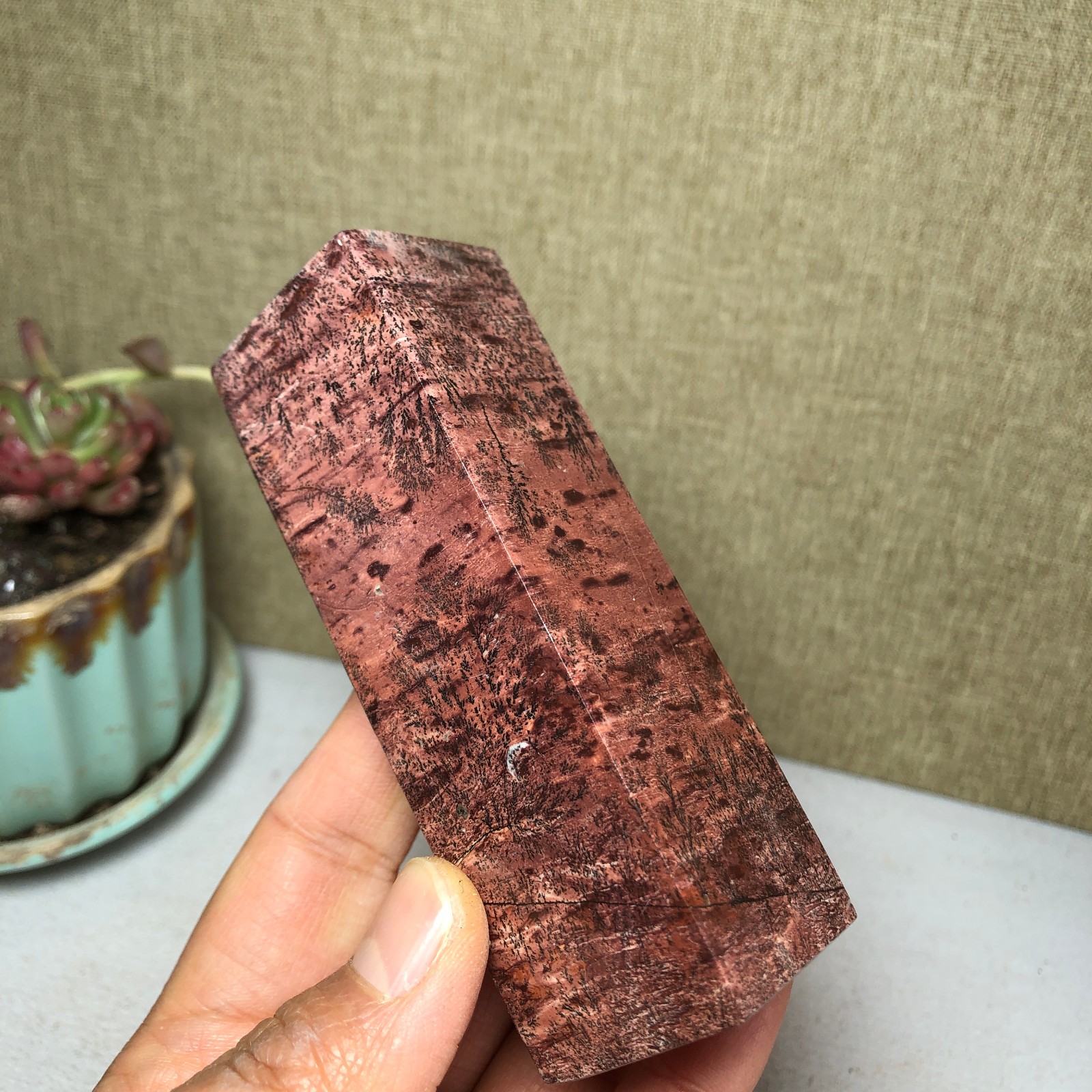 95mm Natural Chinese Painting Stone Quartz Crystal cuboid home decor 211g A3233