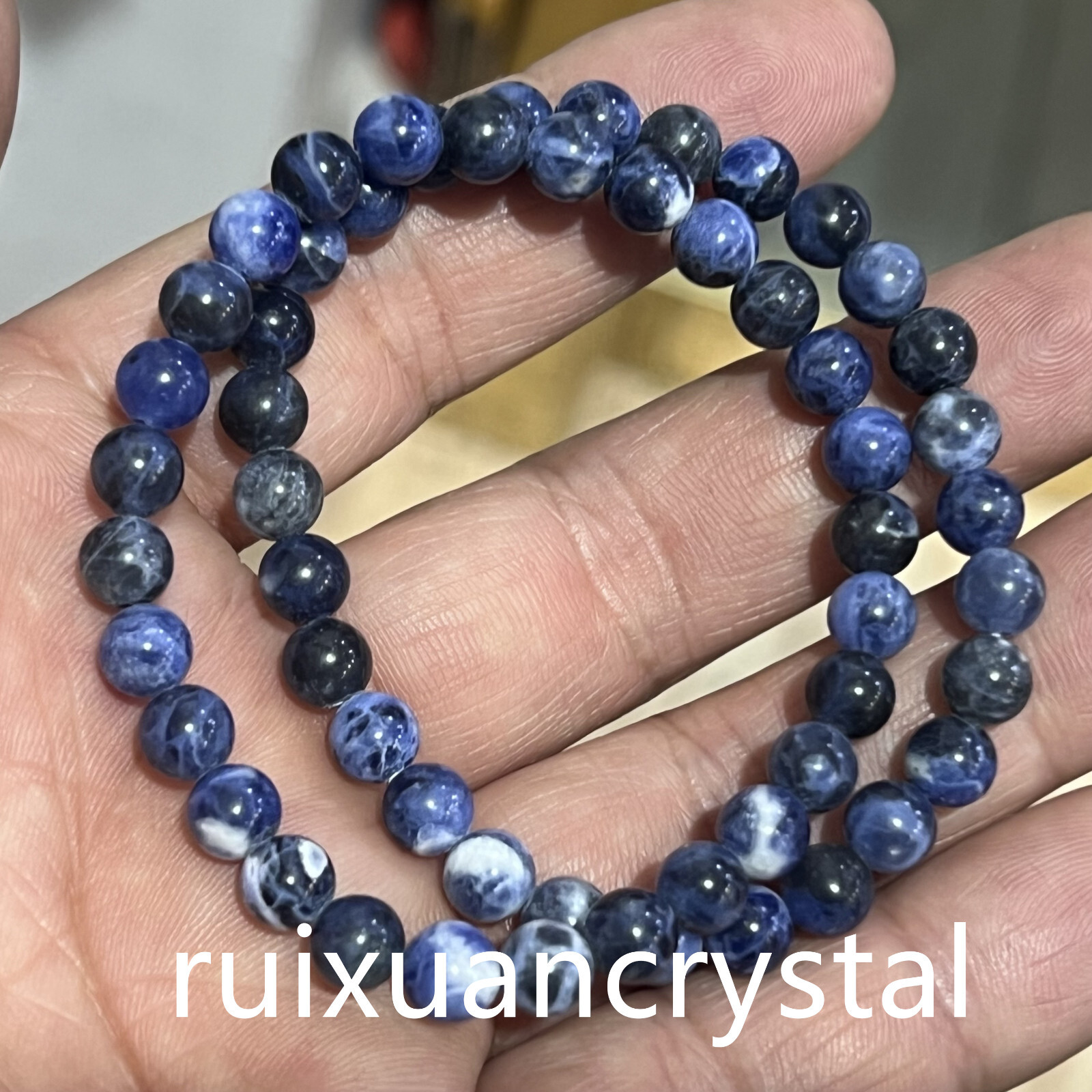 Wholesale Lot 6pcs Natural Blue-vein stone 6 mm 7.5″Crystal Stretch Bracelet