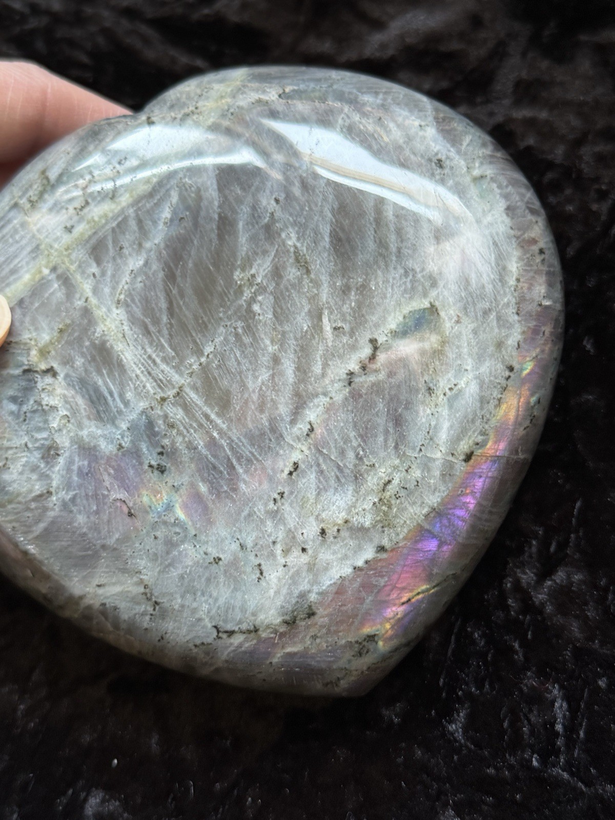 5.15” Large Purple Pink Orange Flash Labradorite Crystal Heart 1100 Grams