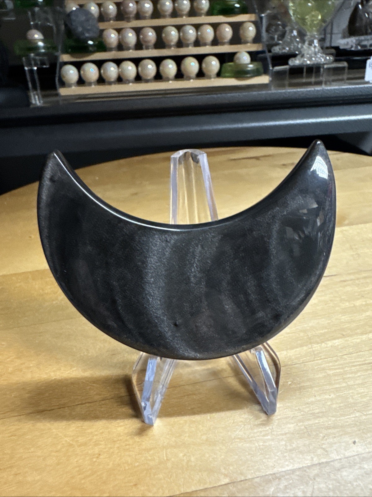 6703 Obsidian Silver Sheen Moon Stand Not Included 2.0”T 3.4”W .6”Th Wt. 4 Oz.