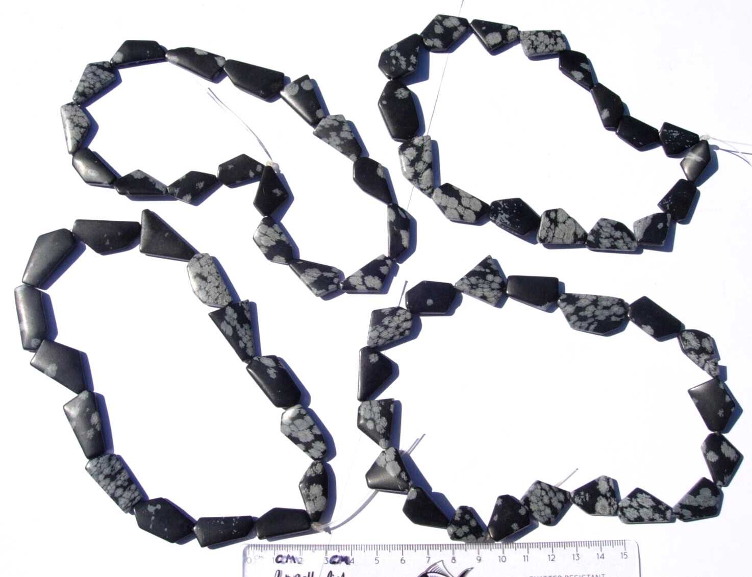 148 grams all 4 four – 16 inch strands of Snowflake Obsidian Beads odd cut sizes