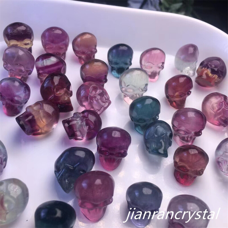 Natural Fluorite Skull Hand Carved Mini Quartz Crystal Reiki Healing Gift 5pcs