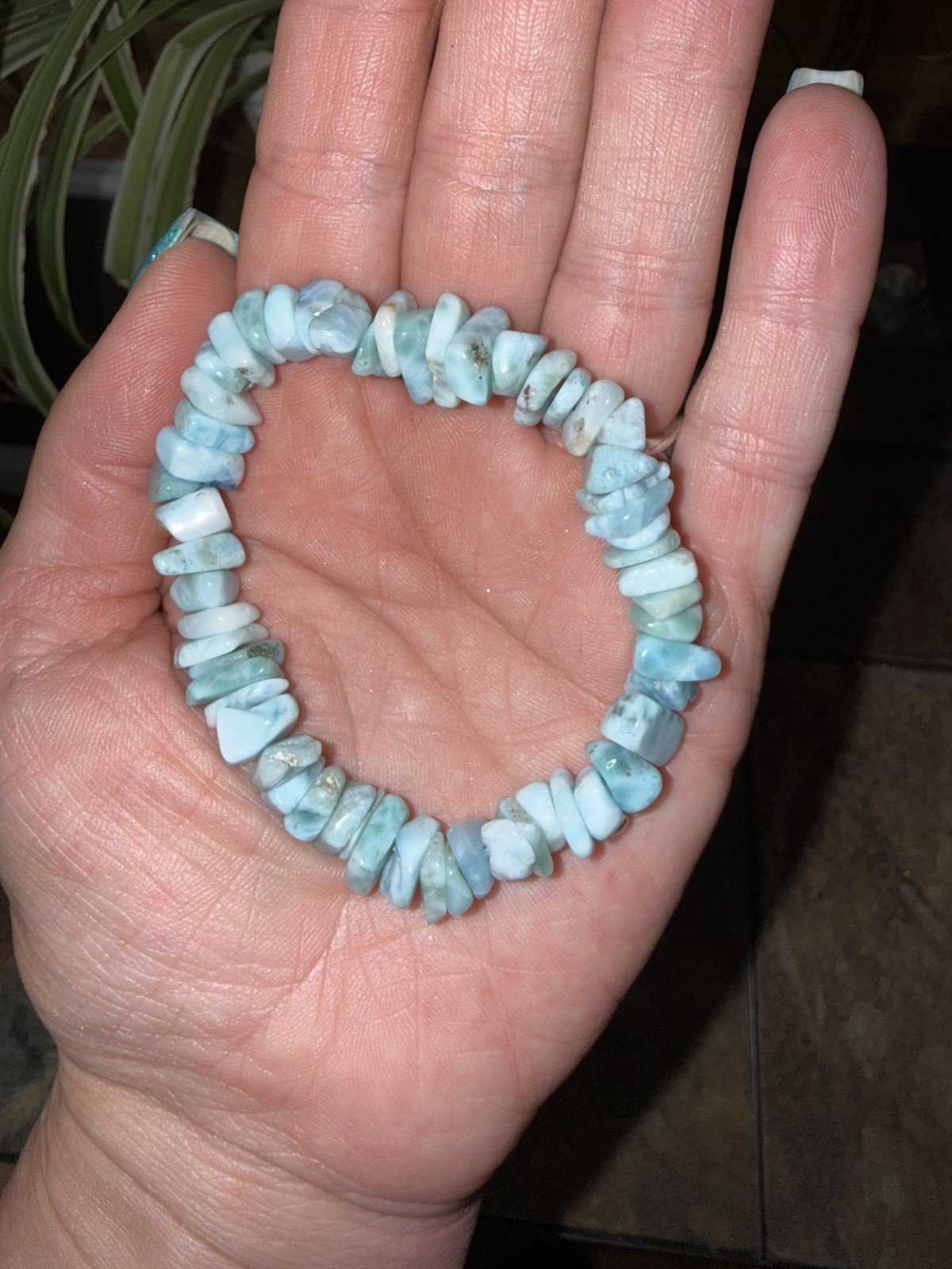 Genuine Larimar Chip Bracelet Stretch Blue Gemstone Bracelet Dominican Republic