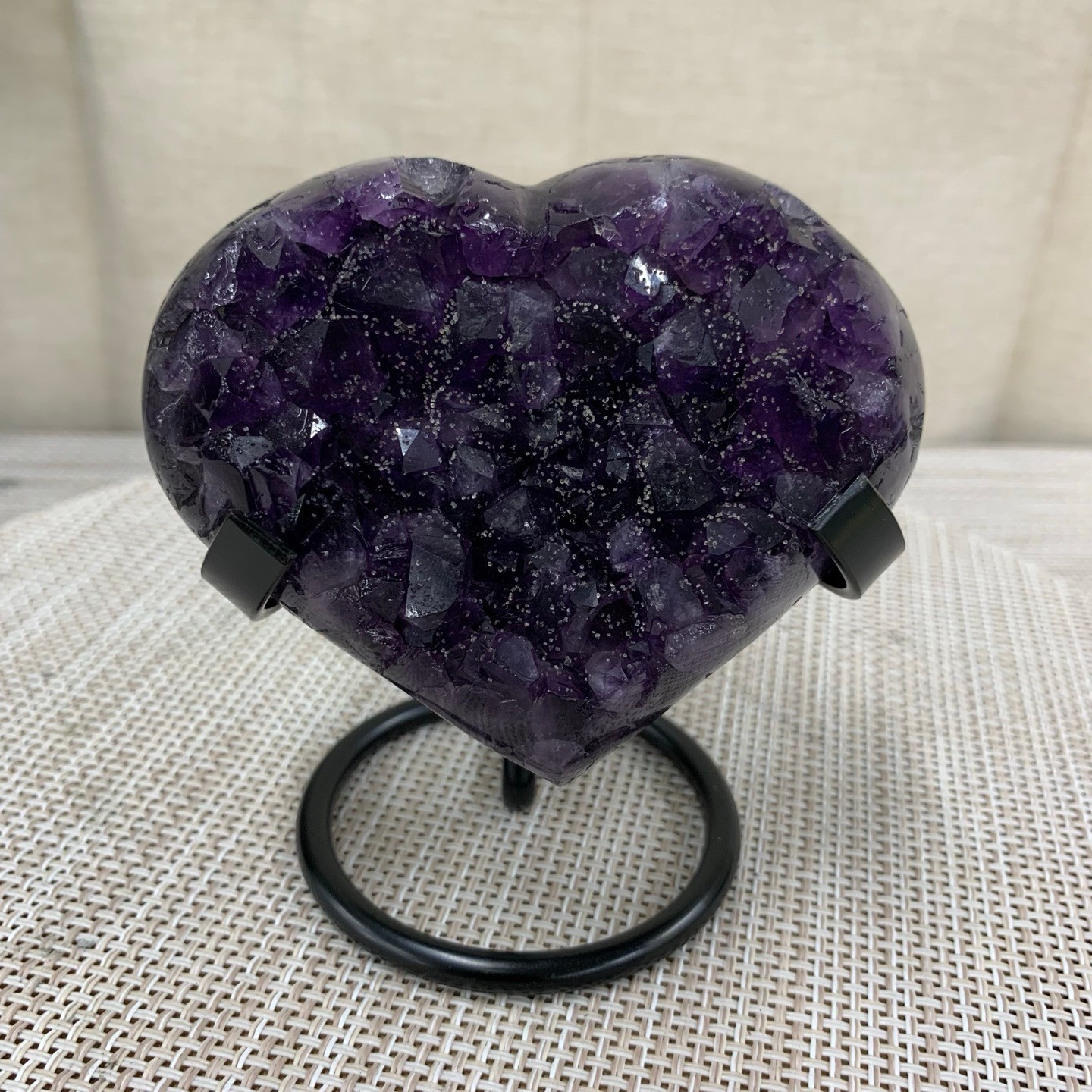 350G Natural Agate Amethyst Heart Crystal Pendant Healing Decor With Stand