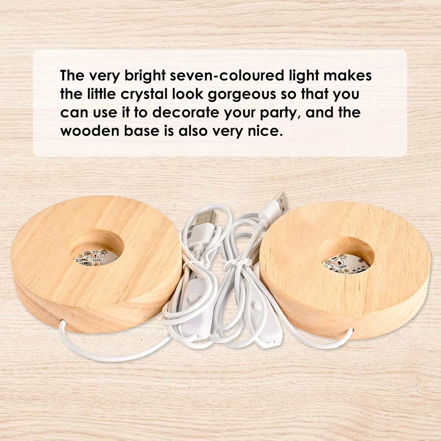 2PCS LED Wooden Round Light Base 7-Color Adjustable Display Stand for 3D Crystal