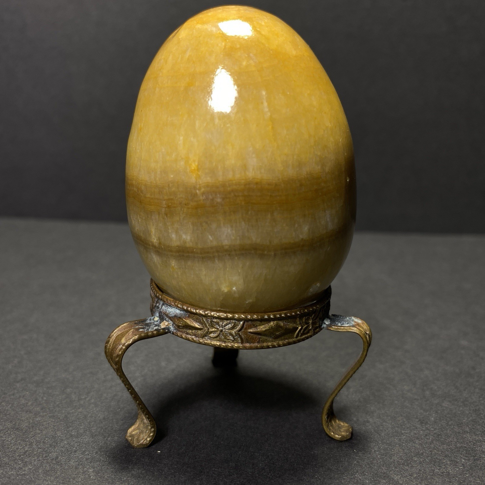 Natural Onyx Stone Egg With Stand Hand Polished Banded Agate Calcite Crystal