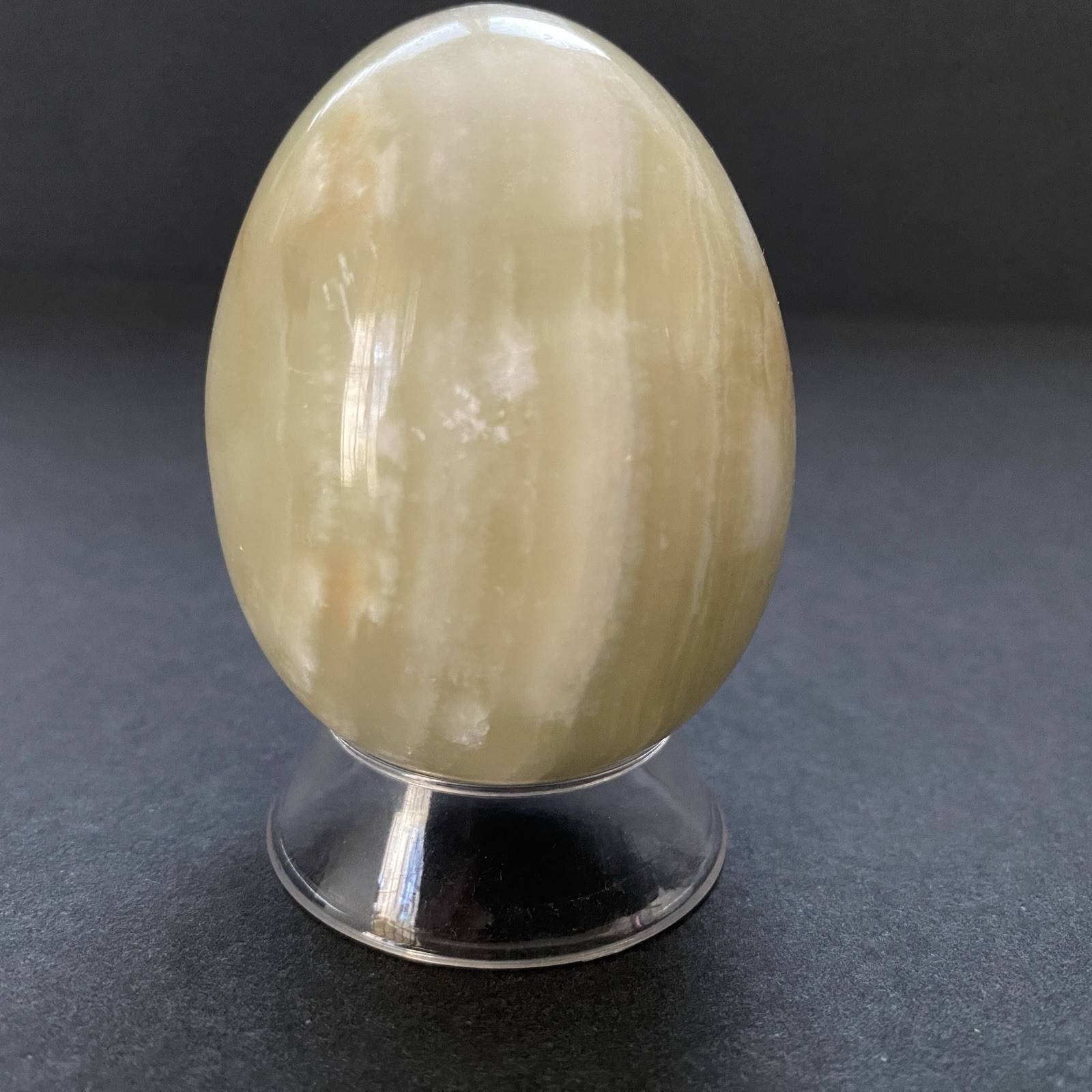 Natural Onyx Stone Egg With Stand Hand Polished Banded Agate Calcite Crystal