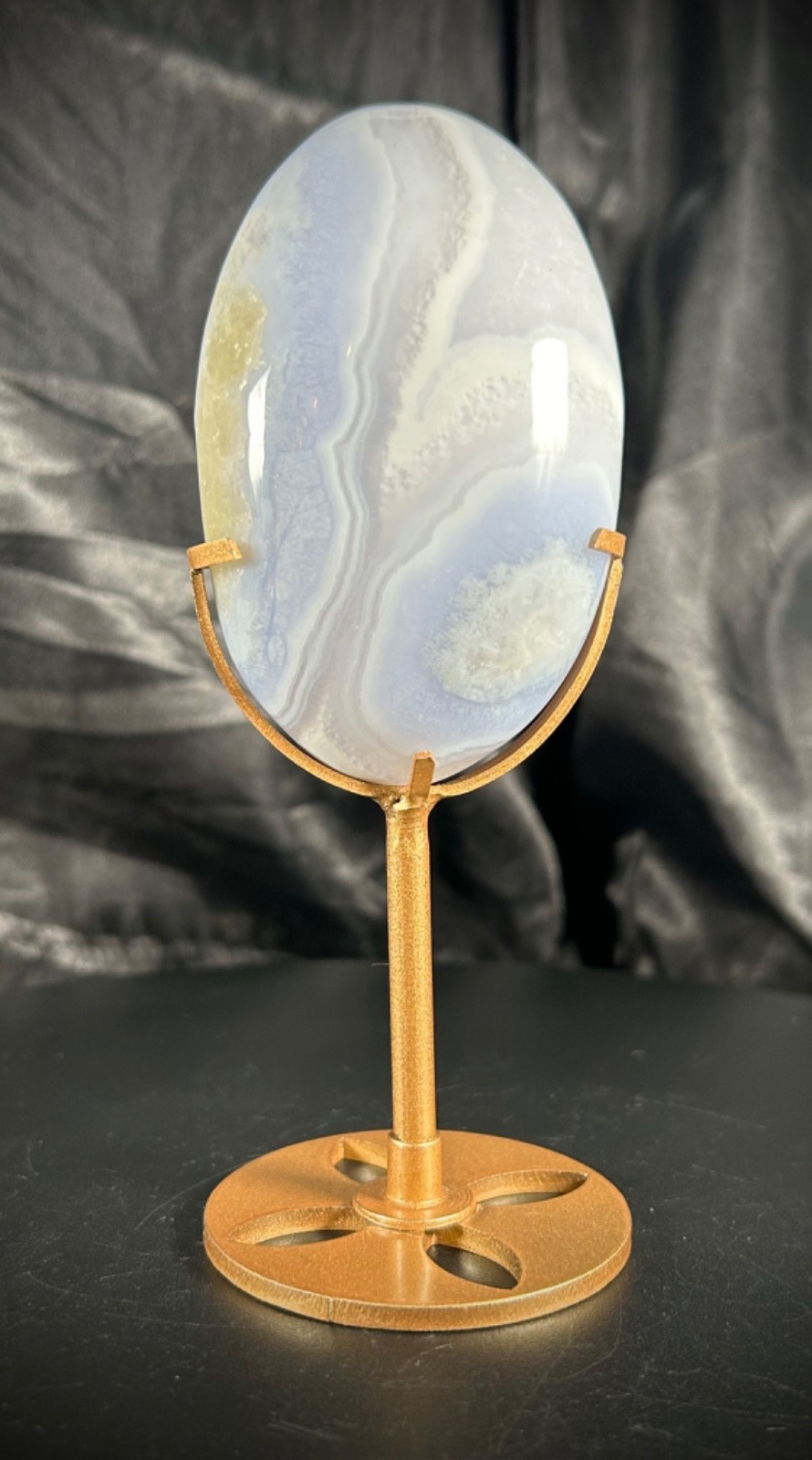 3.6″ Elegant Blue Lace Agate Ornament With Metal Stand 8oz (227 grams)