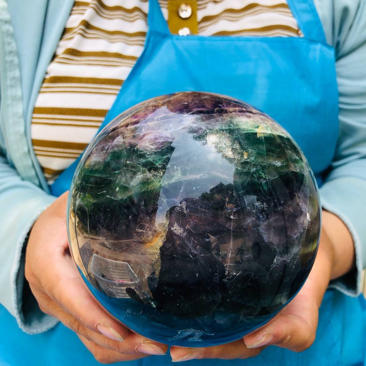 6.13LB Natural Crystal Rainbow Fluorite Sphere Display Ball Reiki Healing