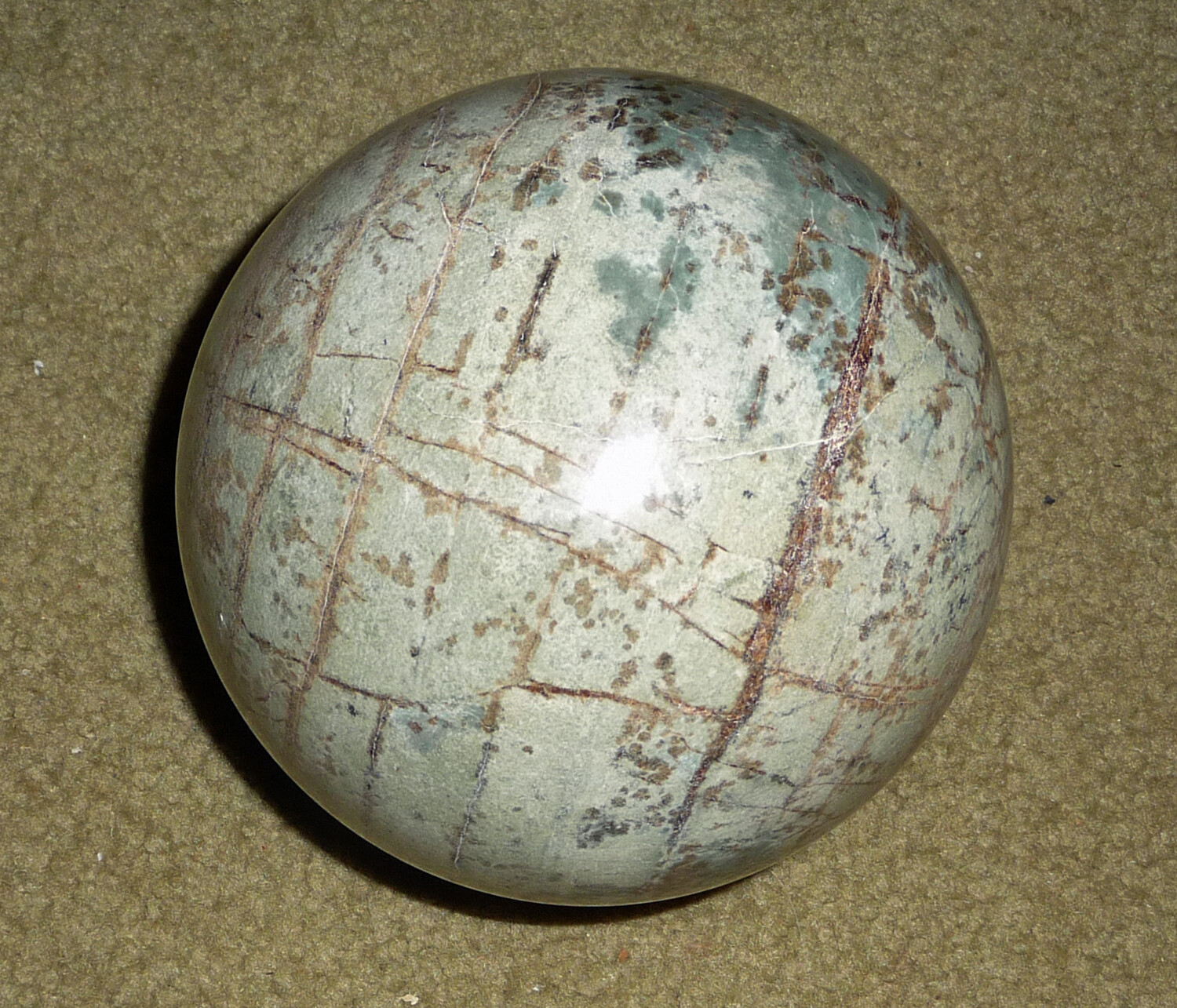 Large Green & White Brown lines Marble Gemstone Rock Sphere 4 3/4″ US handmade