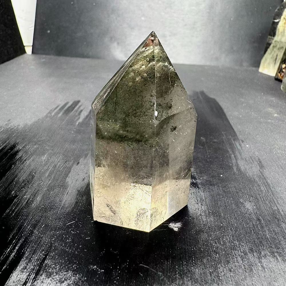 119g Natural Ghost Quartz Obelisk Crystal Energy Tower Point Reiki Decor