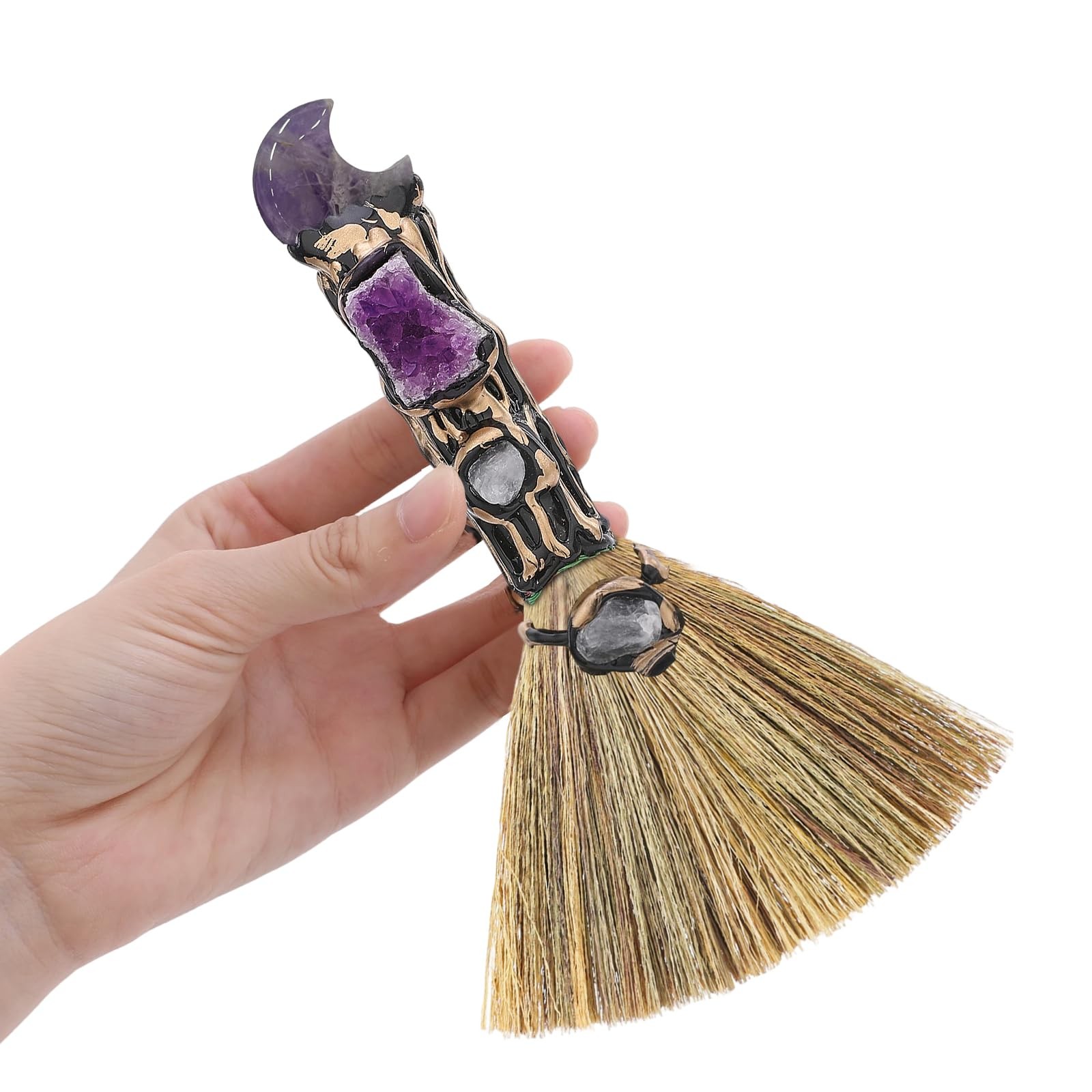 Crystal Witch Altar Broom Moon Design Amethyst Natural Healing Crystals Reiki