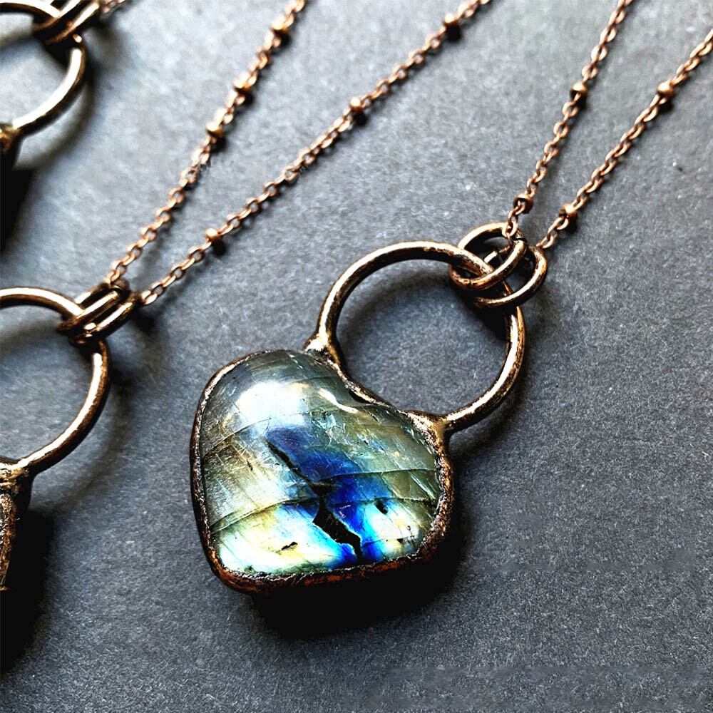 Labradorite Heart Pendant Healing Protection Women Men Crystal Necklace 1pc