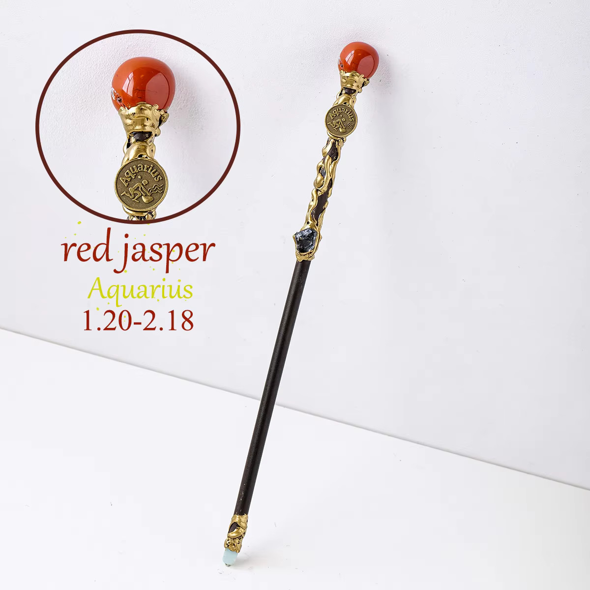 Handmade Natural Zodiac Medallion Crystal Wand with Birthstone Unique 11″–11.5″