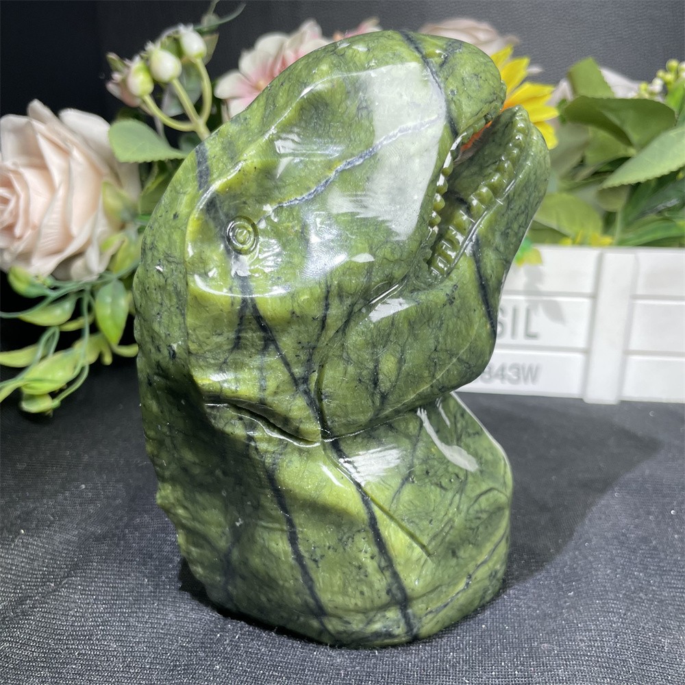 3.4LB 6.1″ Natural Xiuyan Jade Dinosaur Head Crystal Reiki Carving Decor Gift
