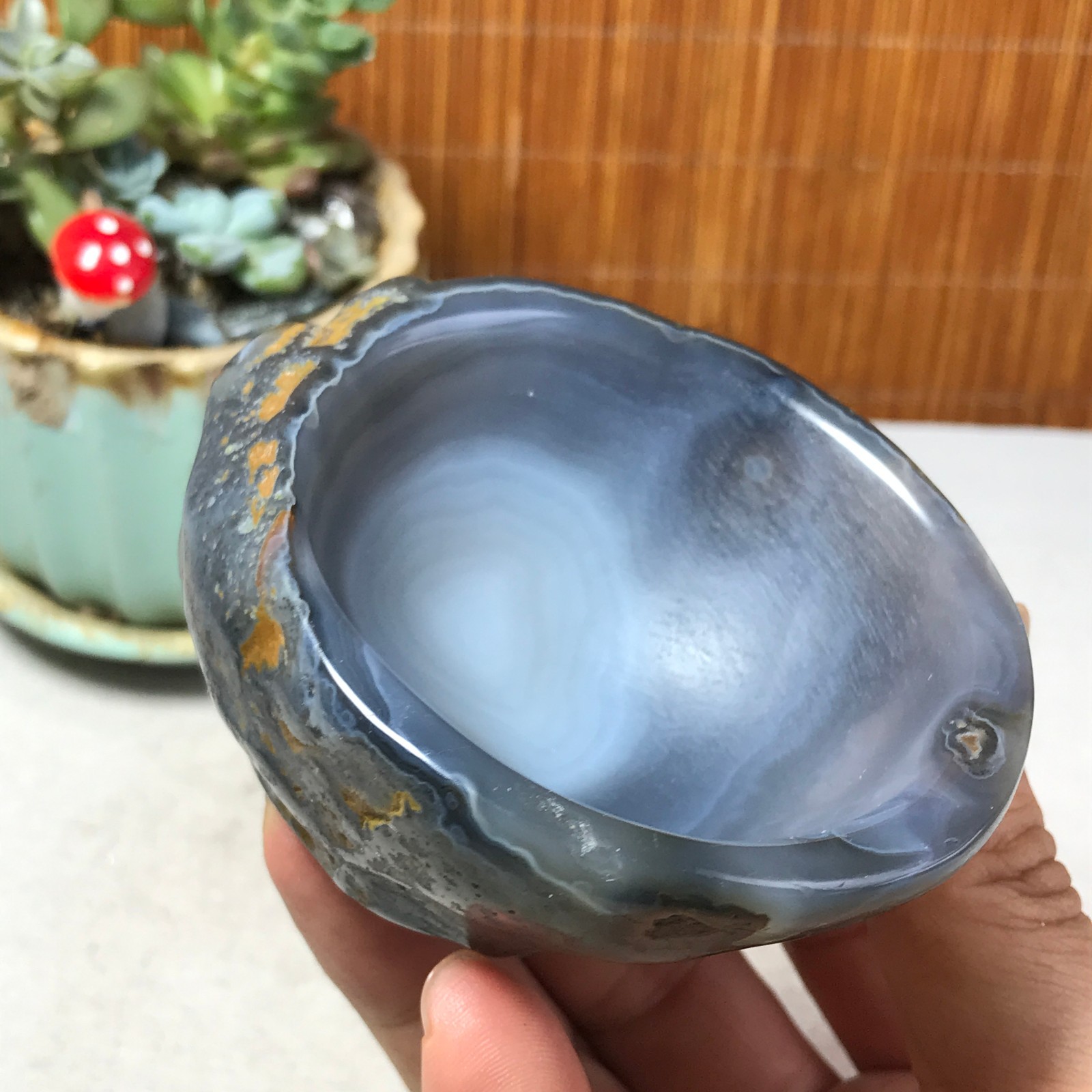 88-73-40mm Natural Polished Agate Carved Stone Rock Ashtray Ash Tray 257g A6326