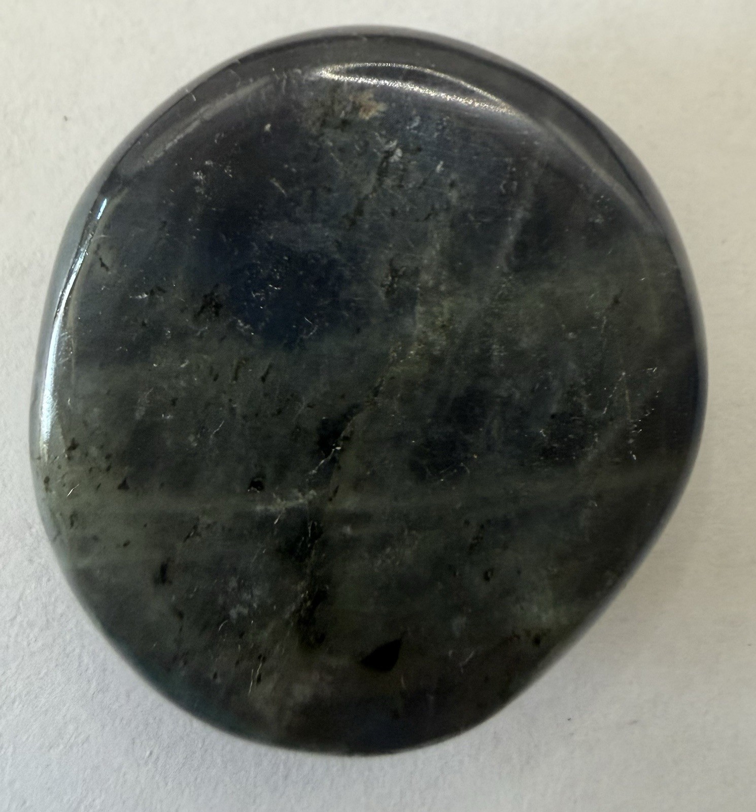 Labradorite Specimen. 1 5/8” Diameter x 7/16”. 1.4 ounce. Polished all sides.