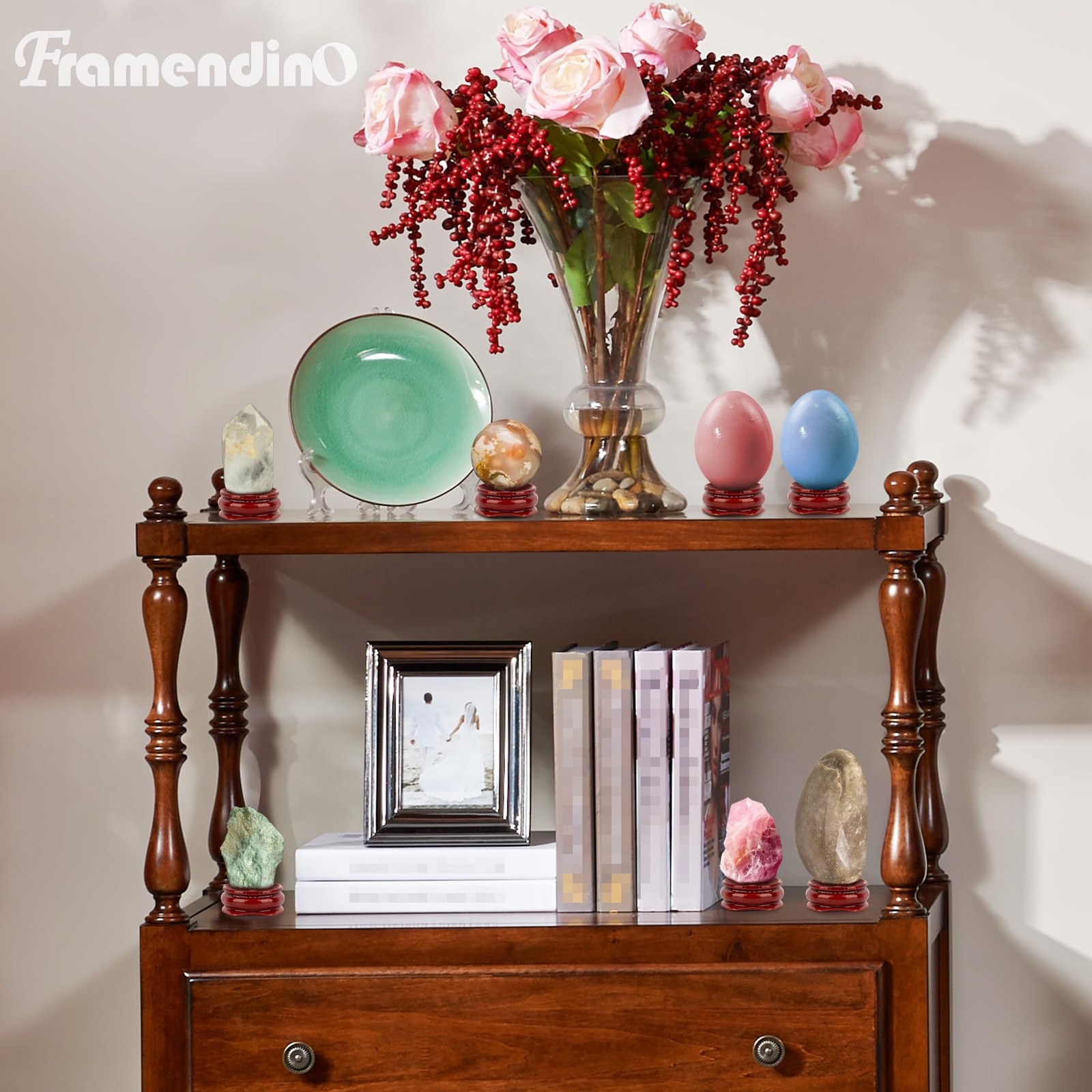 5 Pack Wooden Egg Stands Holder Crystal Sphere Globe Ball Stand for Display