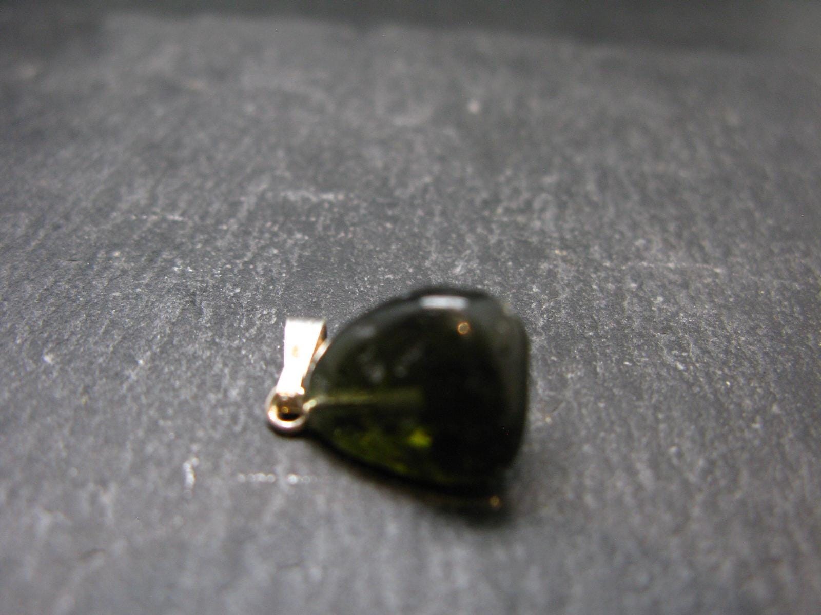 Gem Moldavite Tektite SS Pendant From Czech Republic – 0.8″ – 1.5 Grams