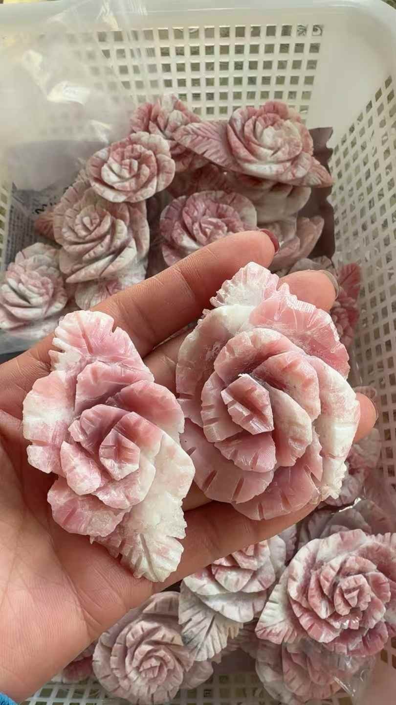 1pc Natural Pink opal Quartz hand-Carved flower skull Crystal Reiki healing gift