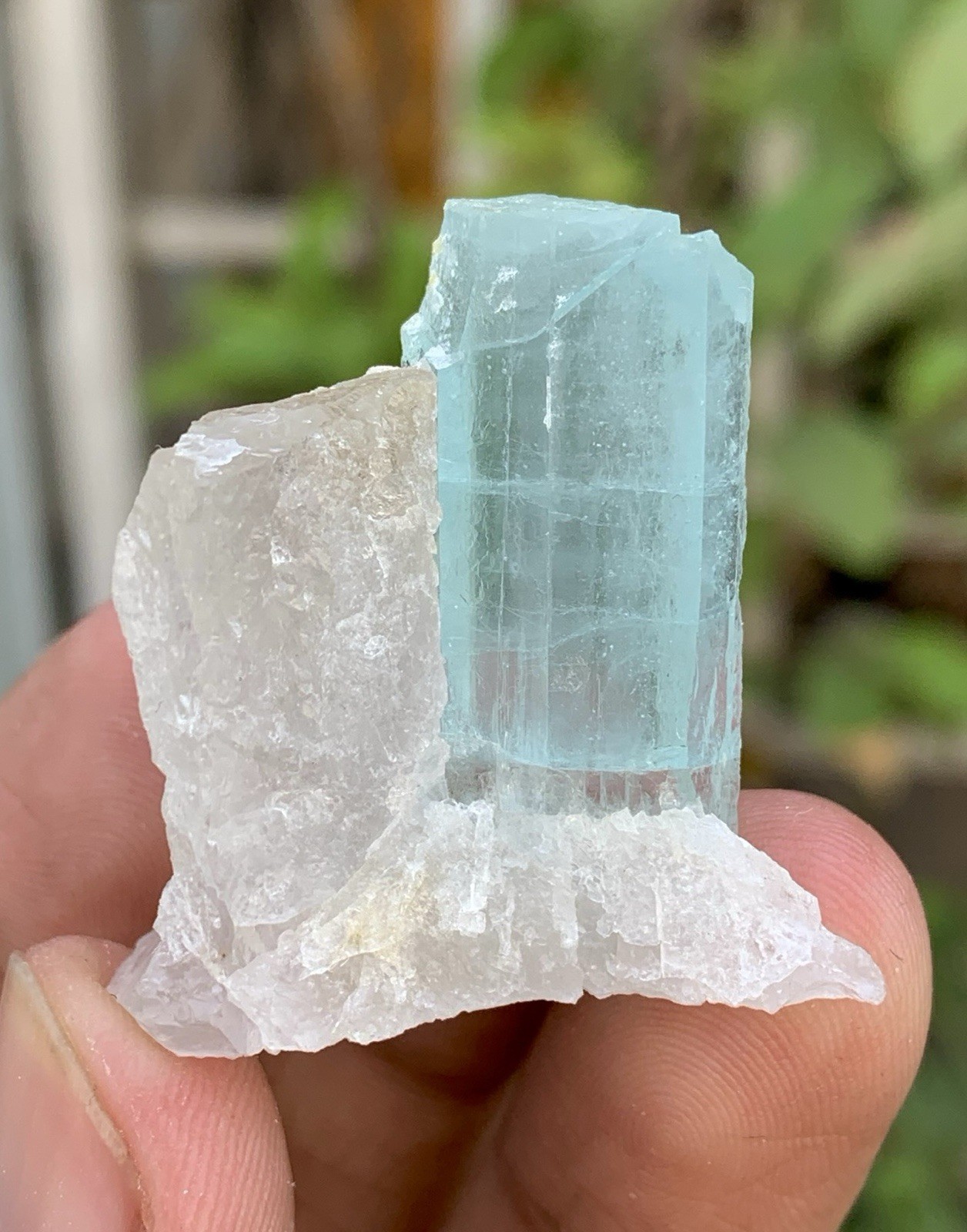 17 Gm Sky Blue Color Aquamarine Crystal With Quartz Specimen From Pakistan