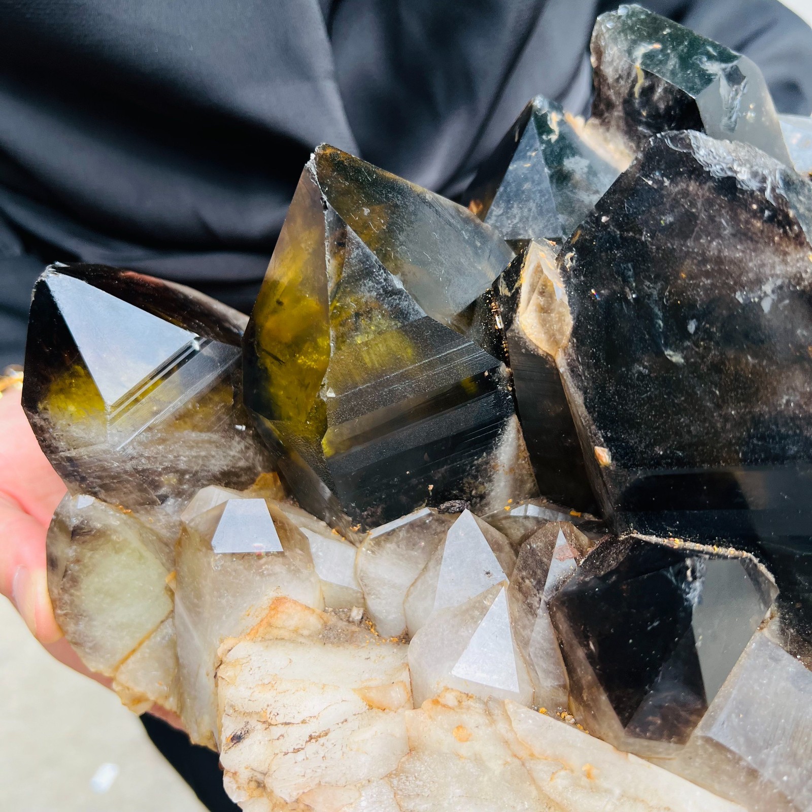 14.3LB natural Crystal black yellow clusters Aura Quartz Crystal Healing