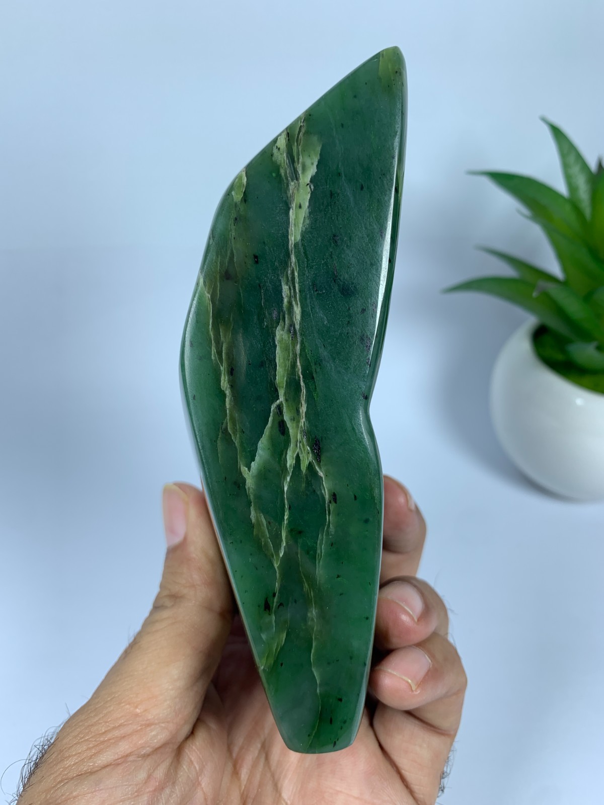 497gram Nephrite Jade Polished Green Genuine Freeform Rough Crystal, Afghanistan