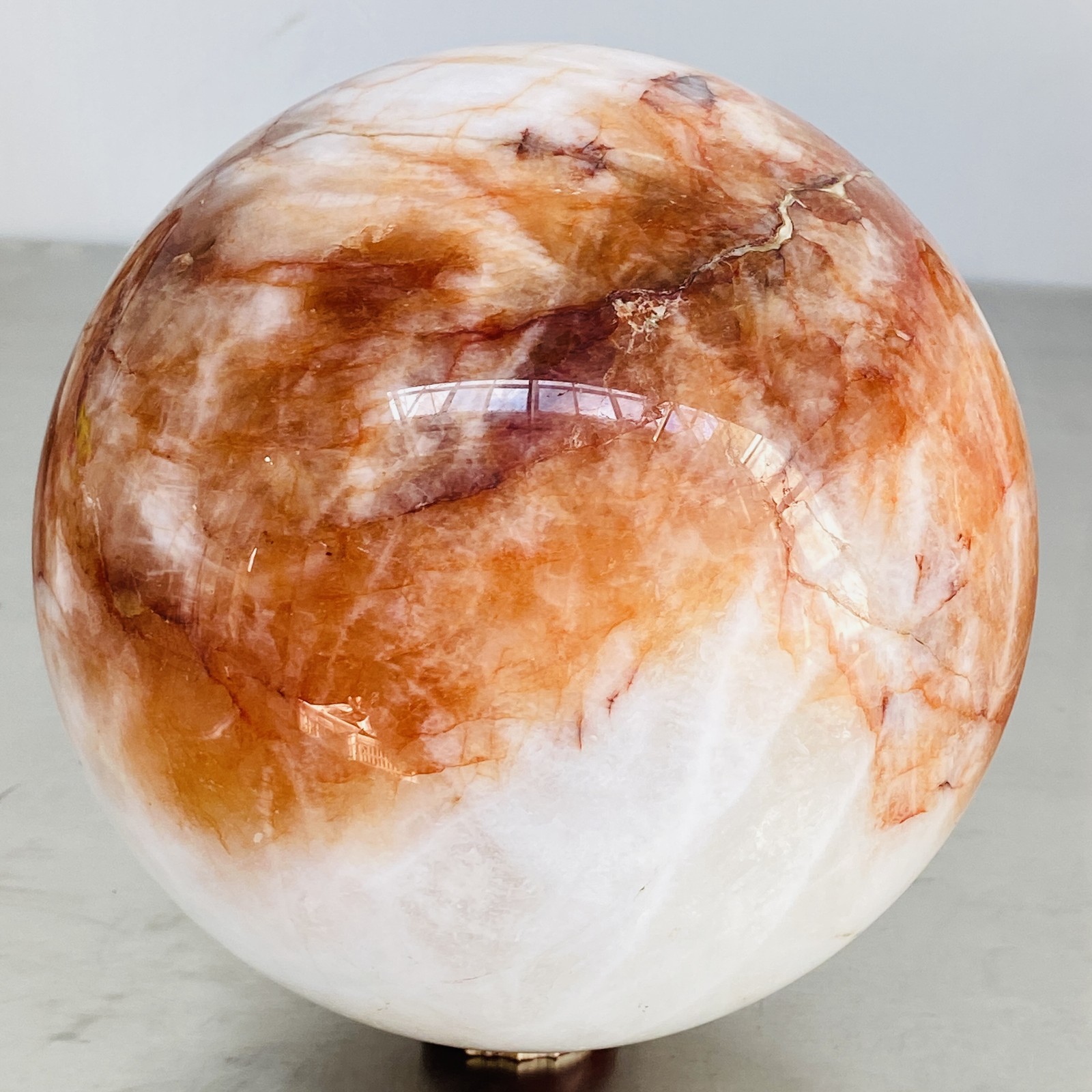 Natural Red Glue Flower Quartz Sphere Crystal Ball Healing 4860G