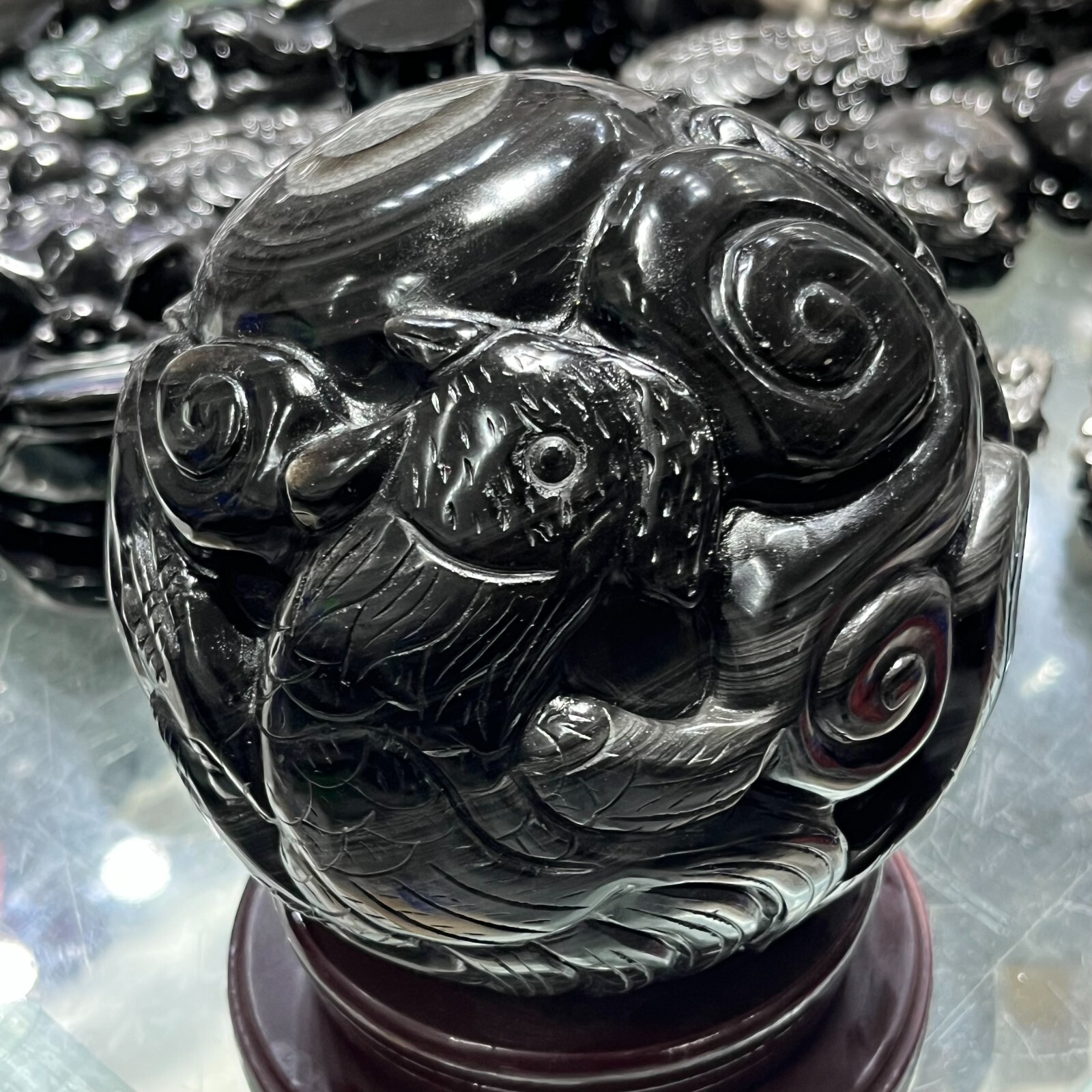 2220g Natural Silver Obsidian Crystal Sphere Healing(Dragon and Phoenix Pattern)