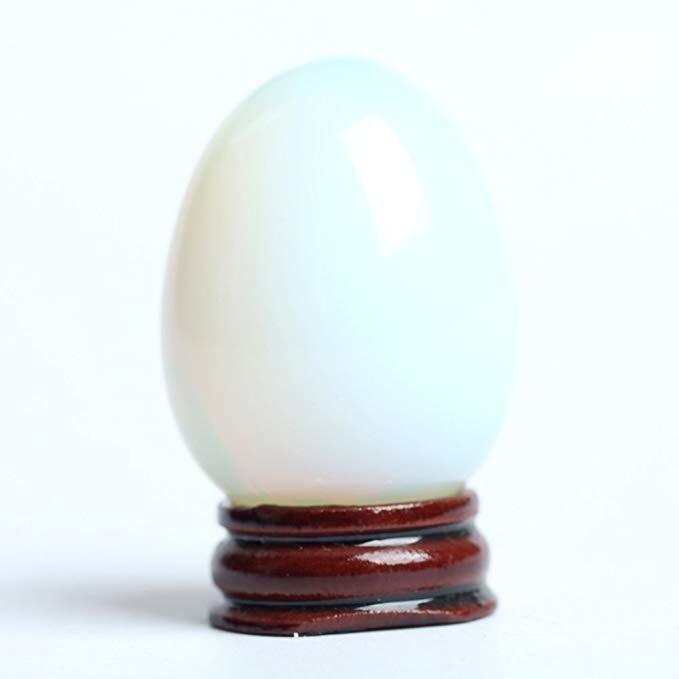 1.92” Crystal white opalite egg with wood stand chakra stones reiki healing