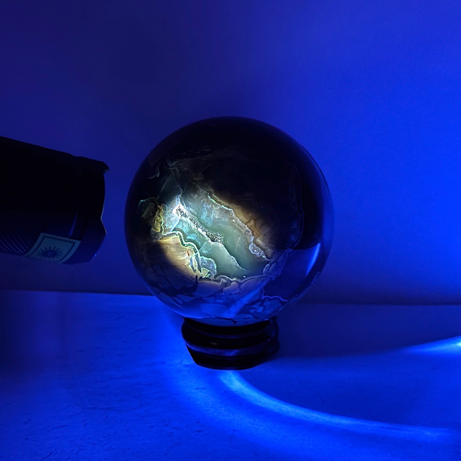 300g Volcano Agate Stone Sphere Crystal Ball Natural UV Reactive Gemstone