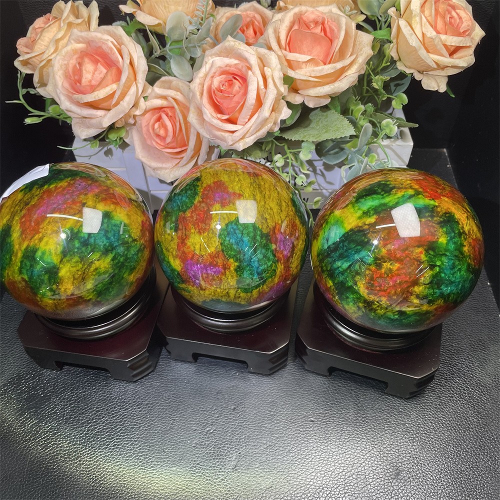 Random 1pc 3.8LB 3.8″Seven Color Stone Sphere Crystal Reiki Quartz Ball+Stand