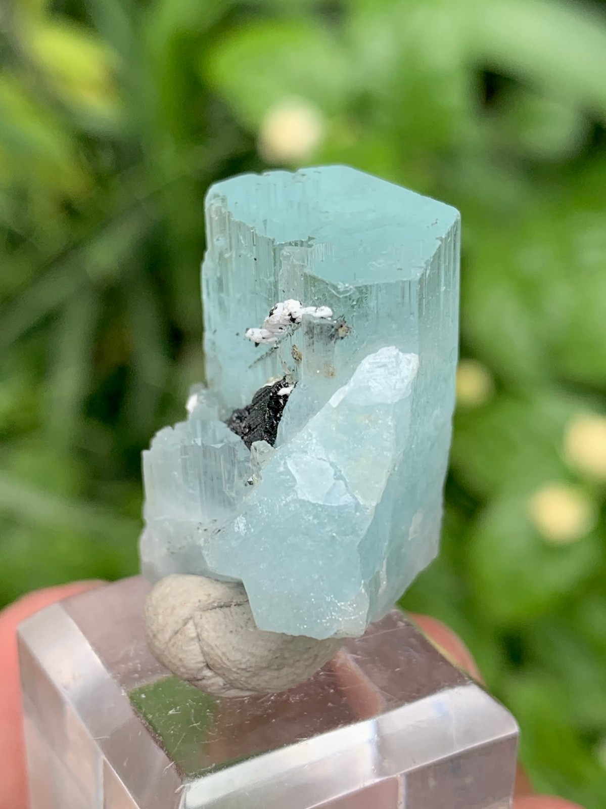 Natural Sky Blue Aquamarine Crystal With Schorl Tourmaline From Pakistan-15 Gram